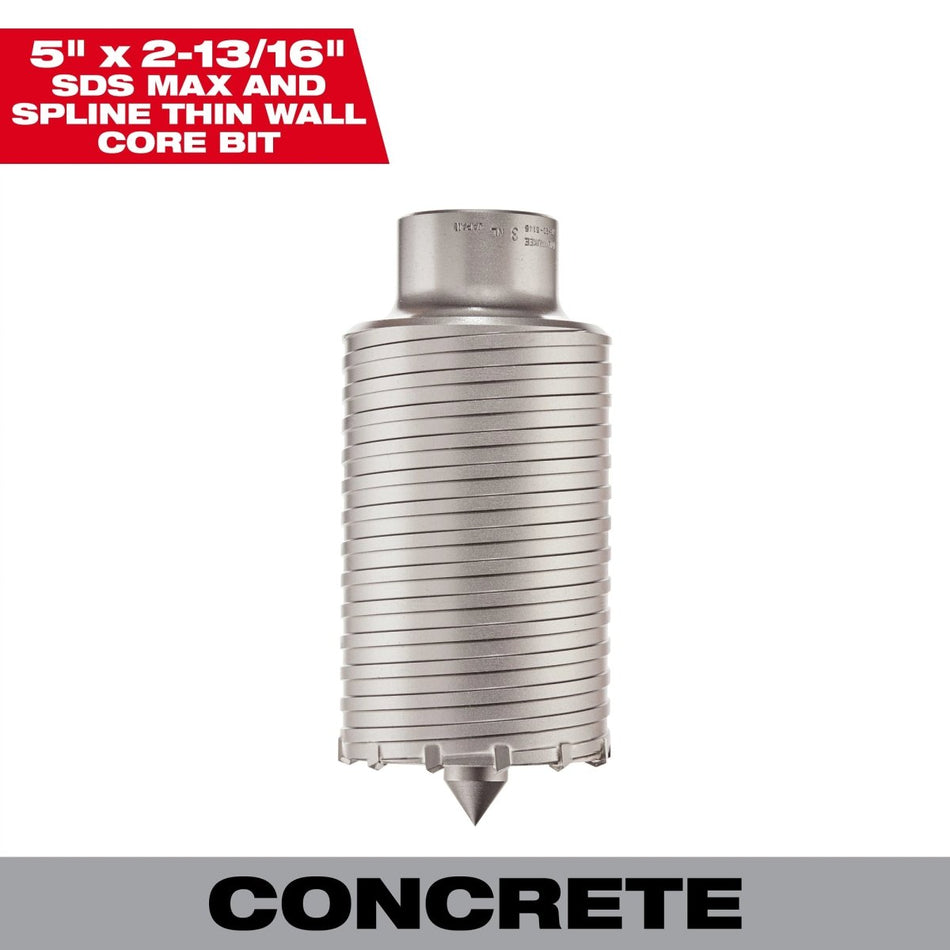 SDS Max and SPLINE Thin Wall Carbide Tipped Core Bit 5" - AAA Industrial Supply