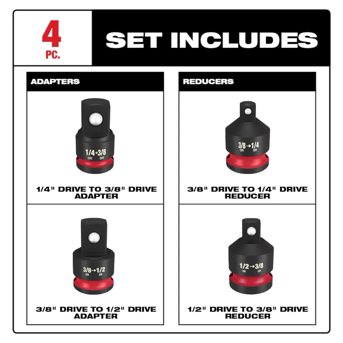 SHOCKWAVE™ Impact Duty 1/4"-1/2"Drive Adapter Set - AAA Industrial Supply