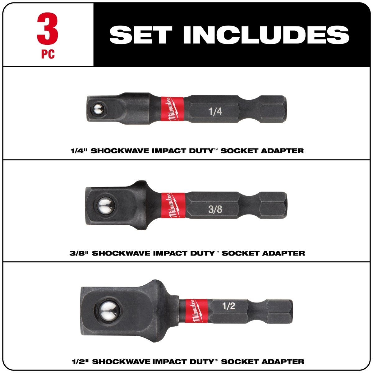 SHOCKWAVE™ Impact Duty Hex Shank Socket Adapter Set - AAA Industrial Supply