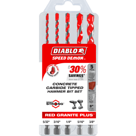SPEEDemon™ Red Granite PLUS™ Carbide - Tipped Hammer Drill Bit Set (5 - pc) - AAA Industrial Supply