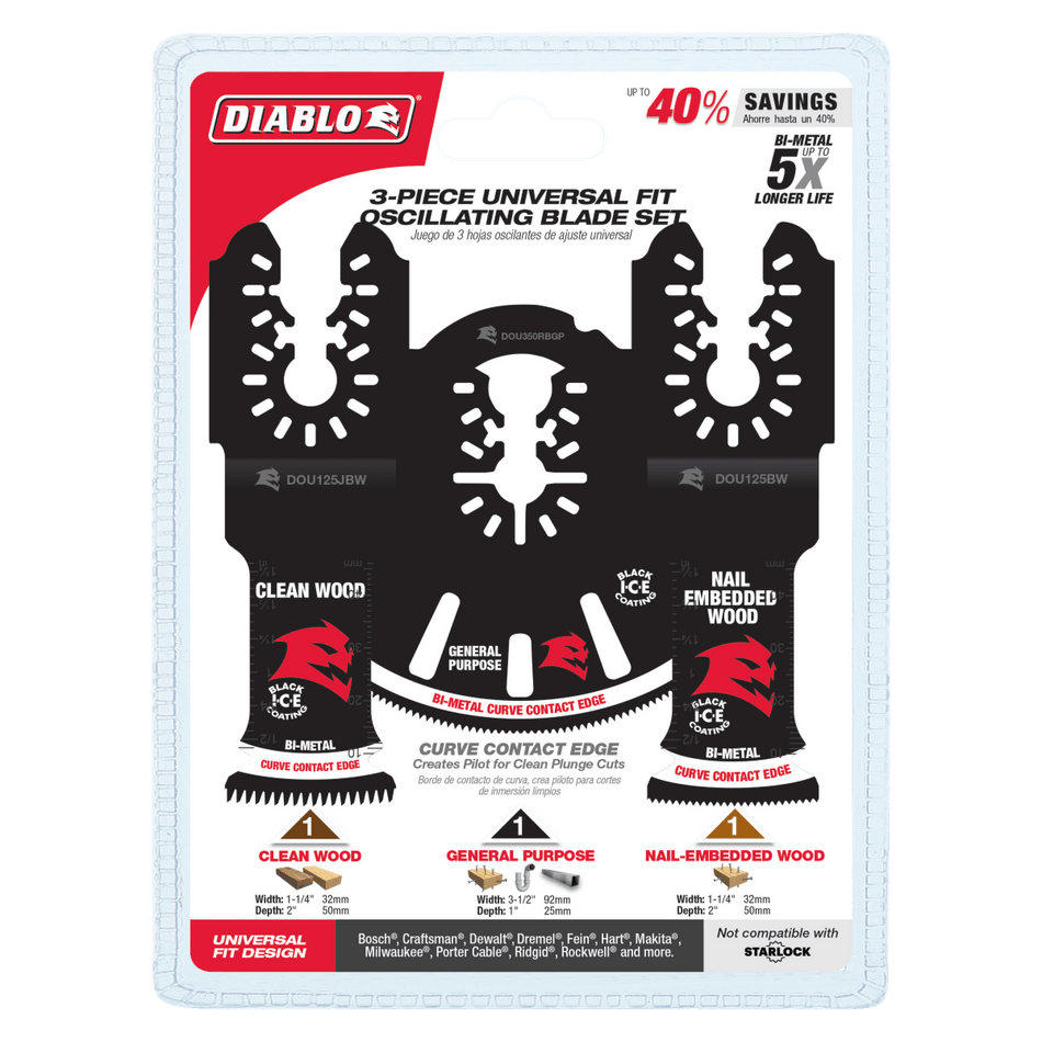 Universal Fit Bi - Metal Oscillating Blade Set (3 - pc) - AAA Industrial Supply