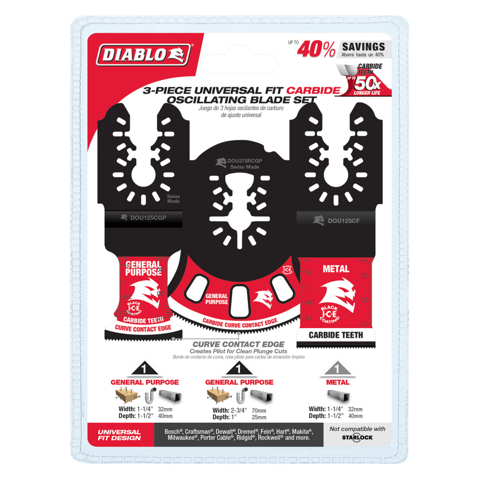 Universal Fit Carbide Oscillating Blade Set (3 - pc) - AAA Industrial Supply