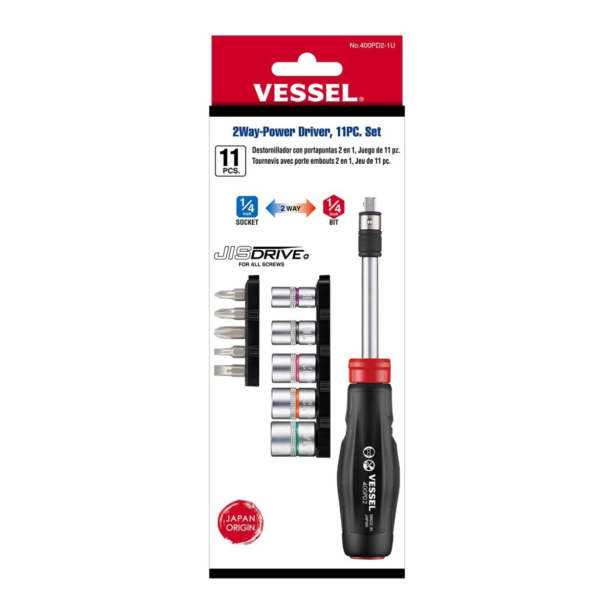 VESSEL 2 Way-Power Driver, 11PC. Set No.400PD21U - AAA Industrial Supply