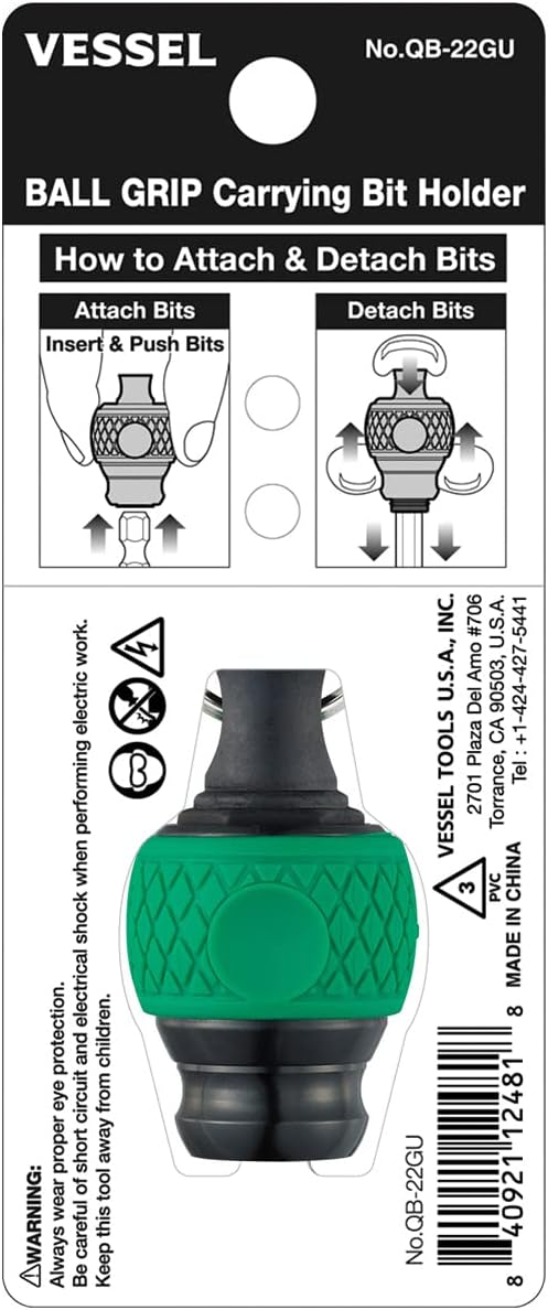 VESSEL BALL GRIP Carrying Bit Holder (Green) No.QB-22GU QB22GU - AAA Industrial Supply