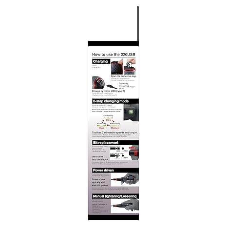 VESSEL e-ASSIST Screwdriver 3 SPEEDS with 5PC. Bit Set - AAA Industrial Supply