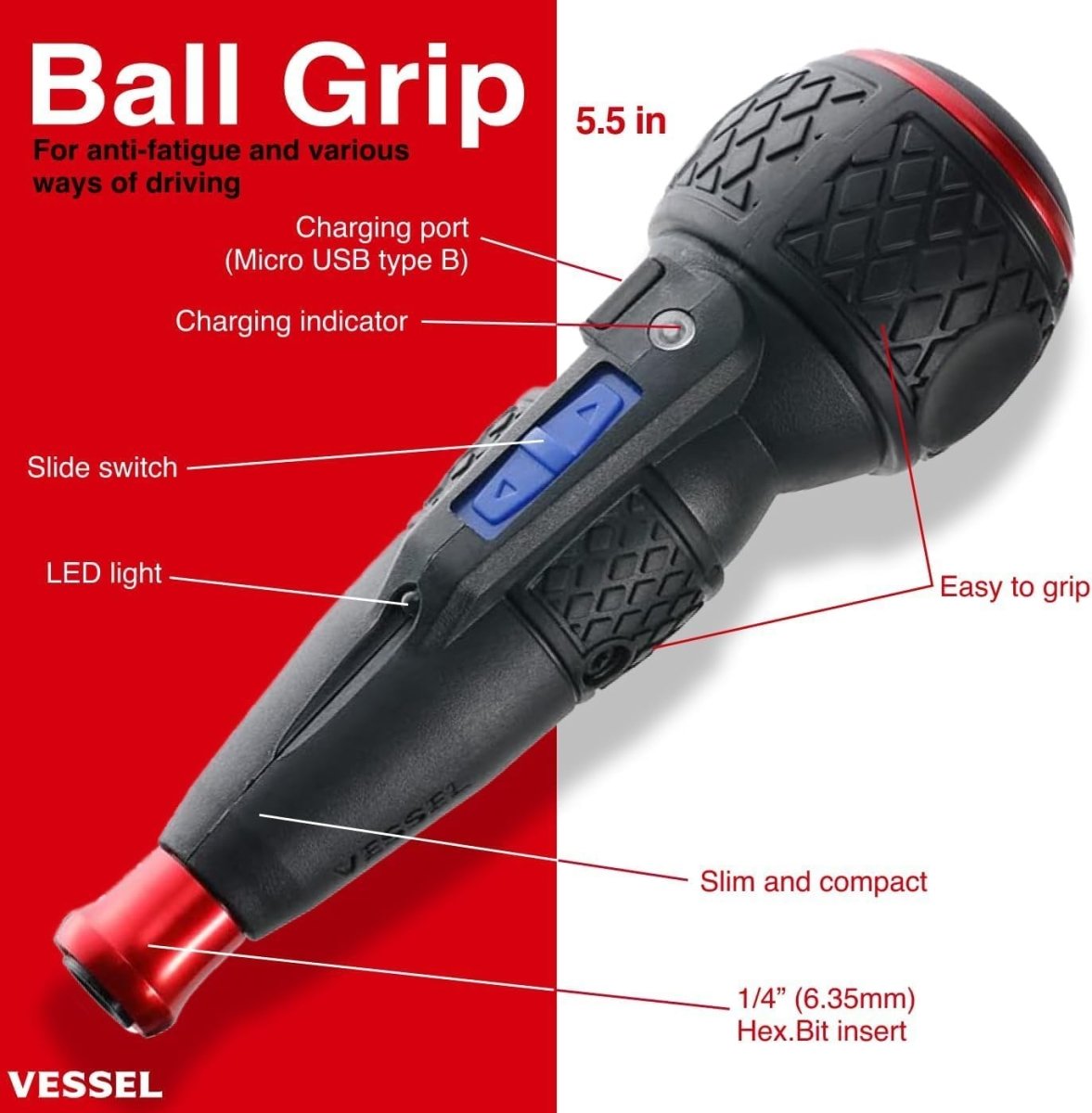 VESSEL e-ASSIST Screwdriver | Higher-Torque Model made in Japan No.220USB1U - AAA Industrial Supply