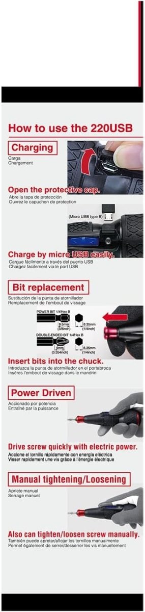 VESSEL e-ASSIST Screwdriver | Higher-Torque Model made in Japan No.220USB1U - AAA Industrial Supply