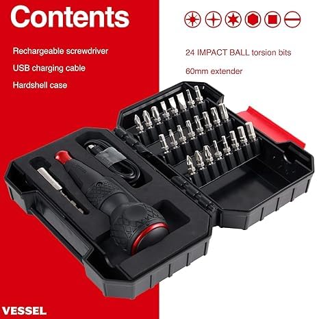 VESSEL e-ASSIST Screwdriver Higher Torque ver. with 25PC. Bit Set - AAA Industrial Supply