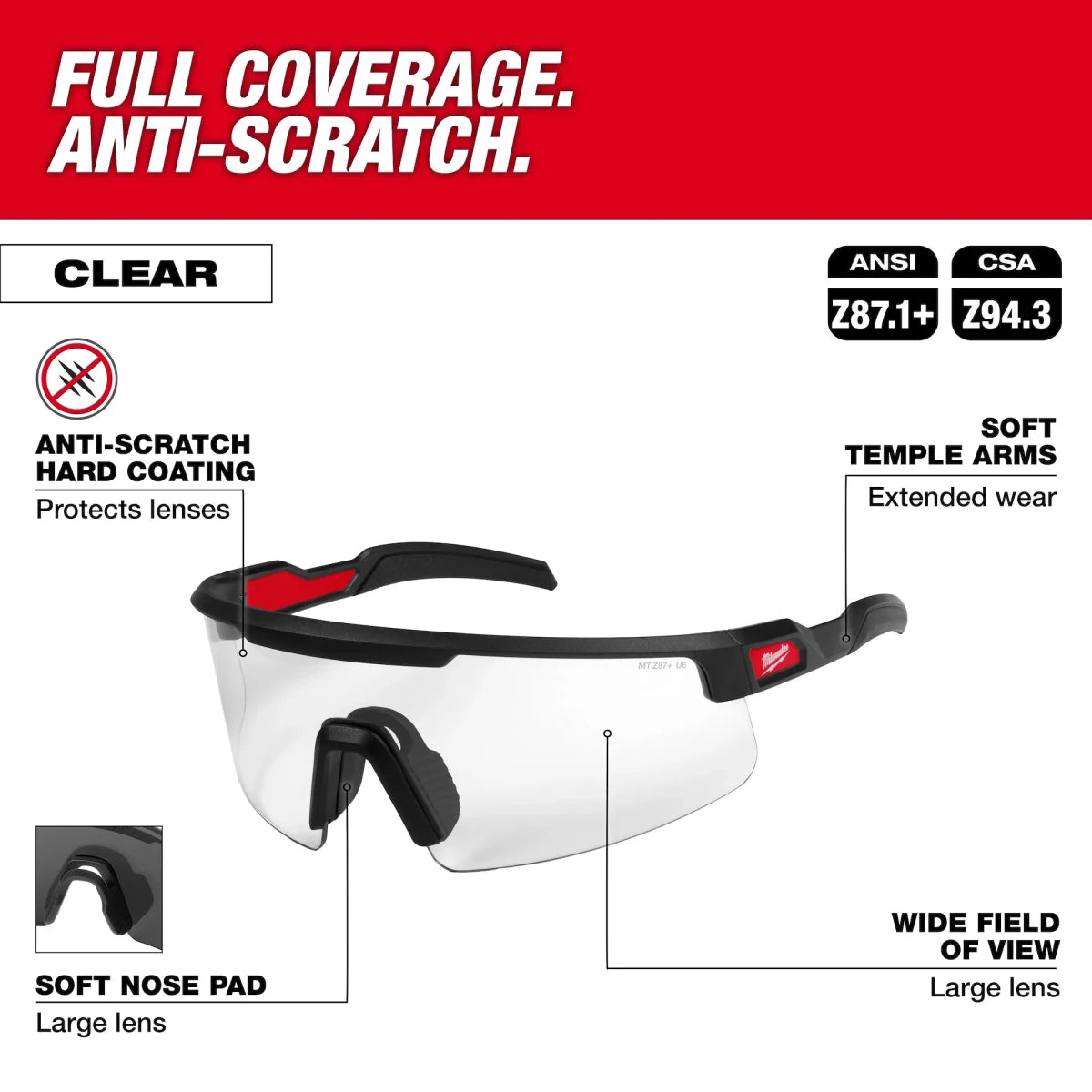 Wrap Around Safety Glasses - Clear Anti-Scratch Lenses - AAA Industrial Supply