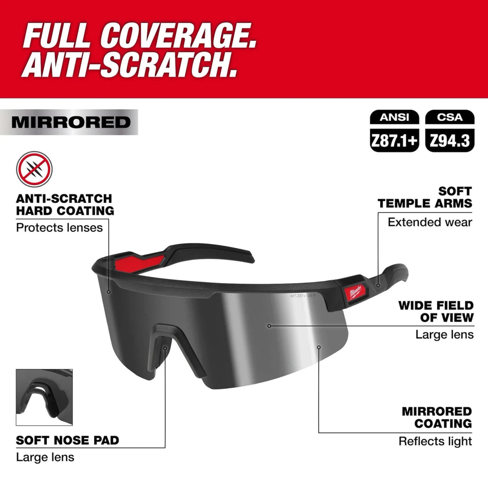 Wrap Around Safety Glasses - Mirrored Anti-Scratch Lenses - AAA Industrial Supply