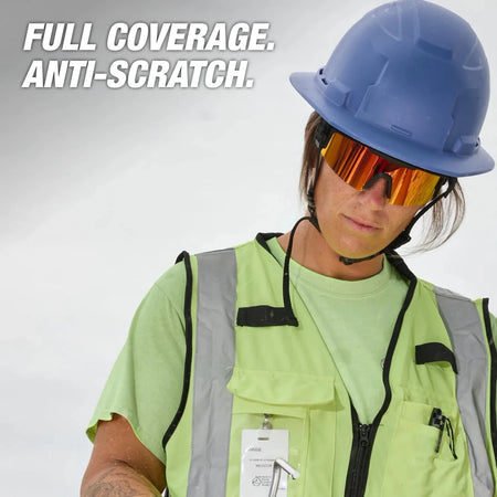 Wrap Around Safety Glasses - Red Mirrored Anti-Scratch Lenses - AAA Industrial Supply